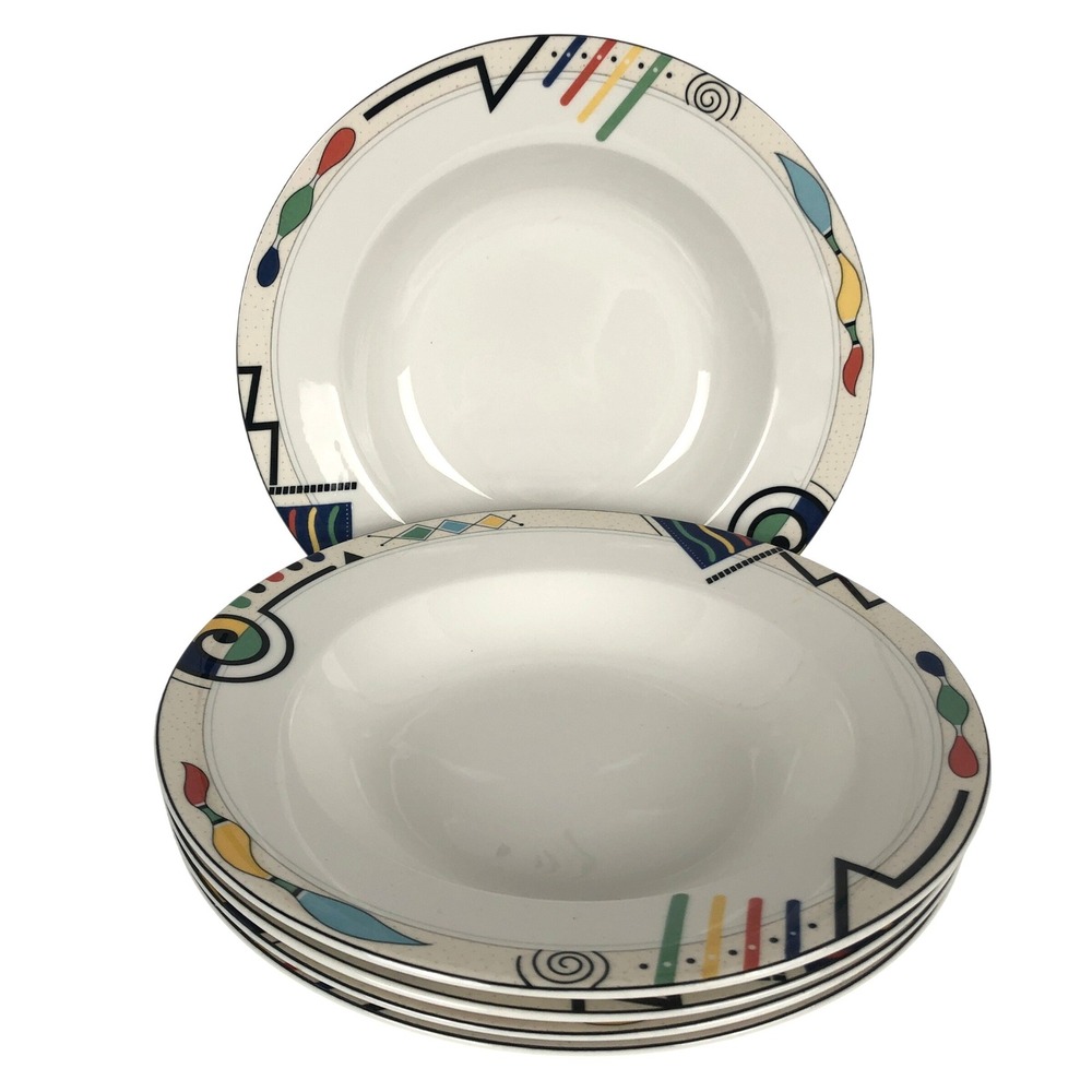 MIKASA Ultima+ Headline HK 232 Rimmed Soup Pasta Bowls Set of 5 Memphis 9.25"